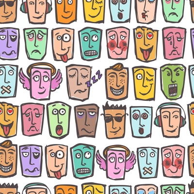 Sketch emoticons man emotions colored seamless pattern vector illustration