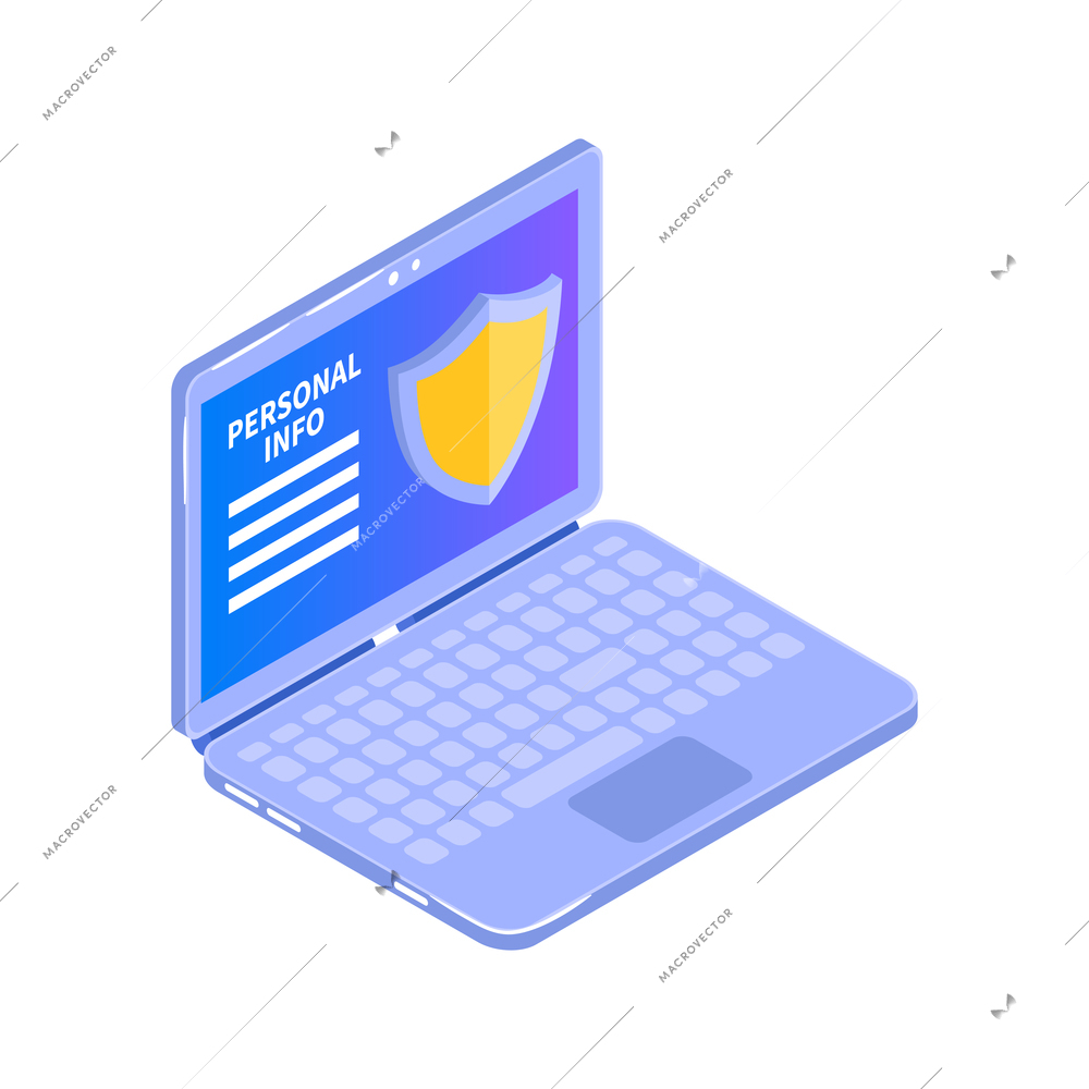 Cyber security icon with protected personal data on laptop 3d isometric vector illustration
