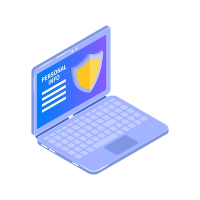 Cyber security icon with protected personal data on laptop 3d isometric vector illustration