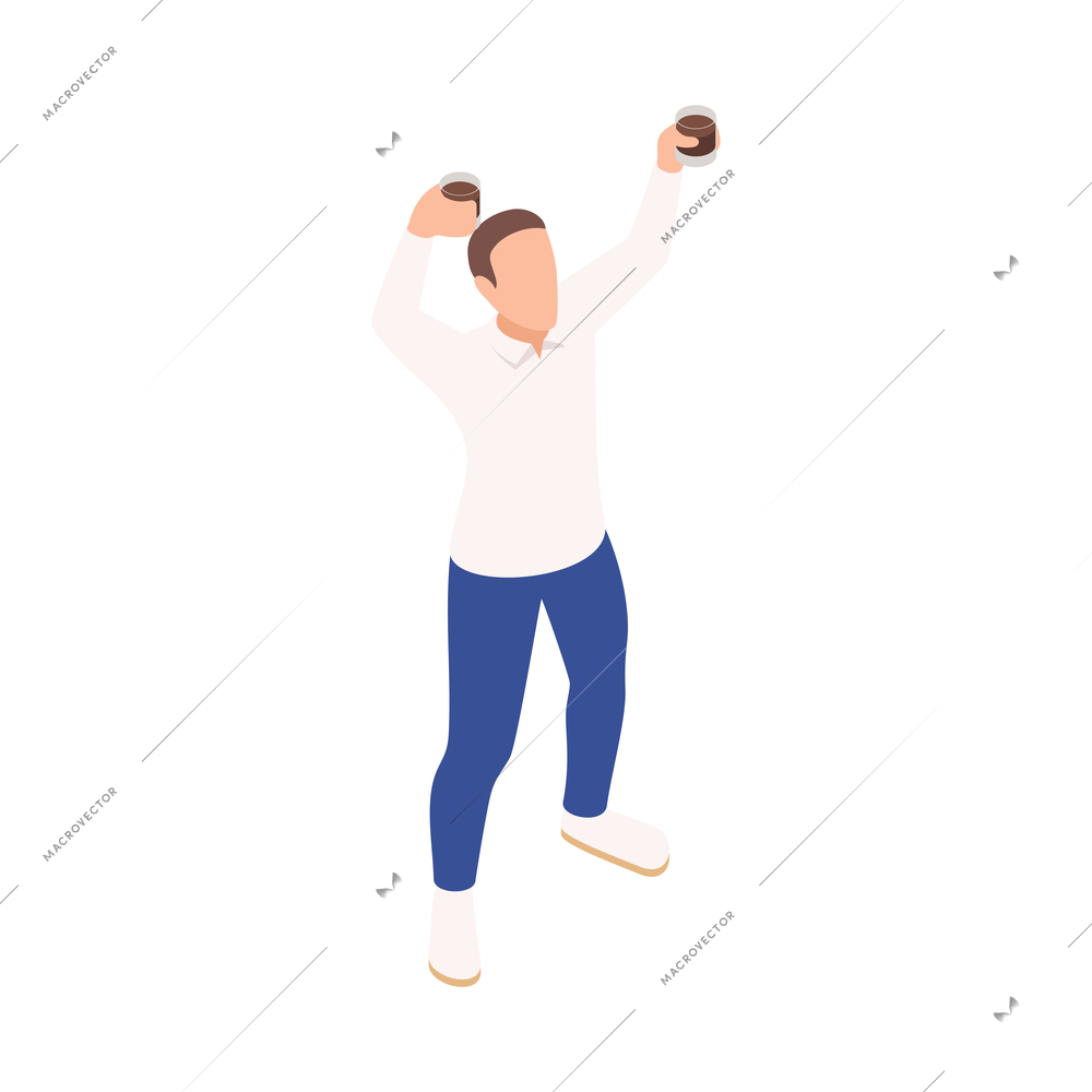Party celebration icon with happy man dancing with two glasses 3d vector illustration