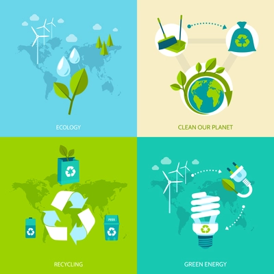 Ecology clean our planet recycling green energy concept icons set isolated vector illustration.