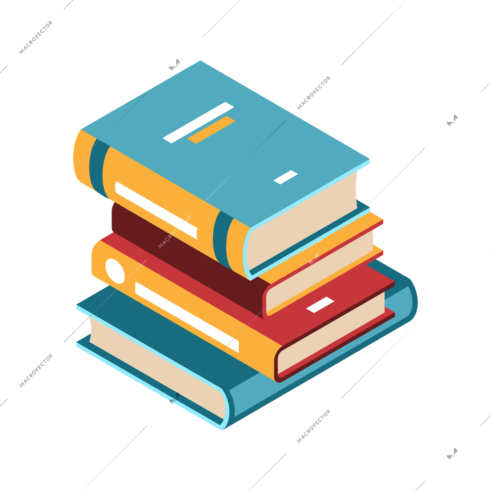 Isometric icon with stack of colorful books 3d vector illustration