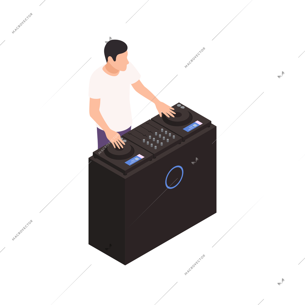 Party isometric icon with male dj performing at club vector illustration