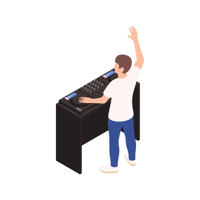 Dj playing music at party isometric icon on white background vector illustration