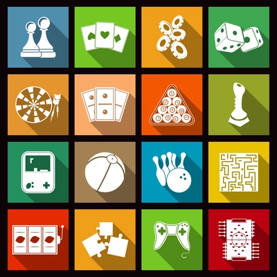 Leisure video sport and gambling casino games icons set flat isolated vector illustration