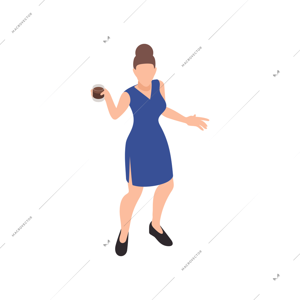 Woman dancing at party with glass 3d isometric icon vector illustration