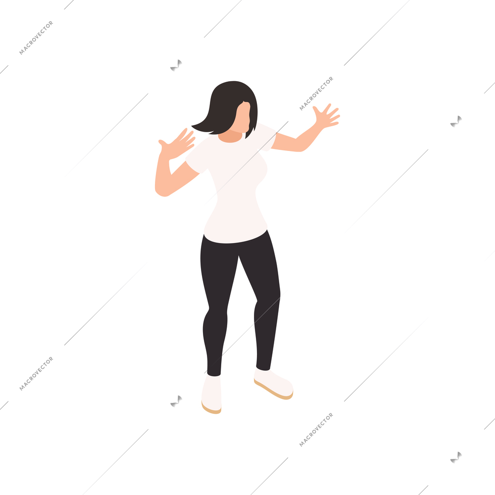 Isometric icon with character of woman dancing at party vector illustration