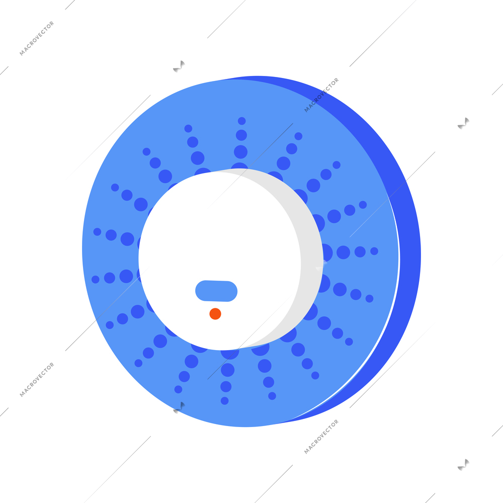 Flat icon with blue and white round smoke detector with indicator vector illustration