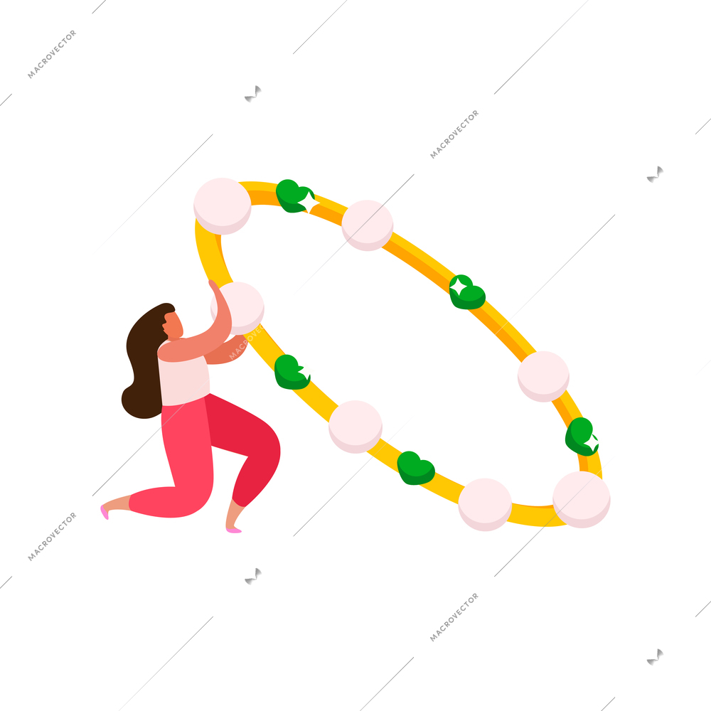 Flat jewelry icon with female character holding gold bracelet with gem stones vector illustration