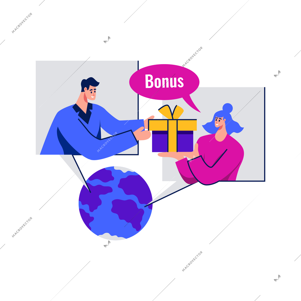 Marketing flat icon with businessman giving bonus present to customer vector illustration