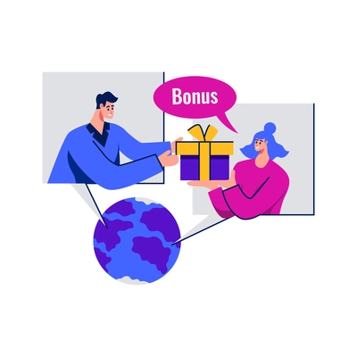 Marketing flat icon with businessman giving bonus present to customer vector illustration