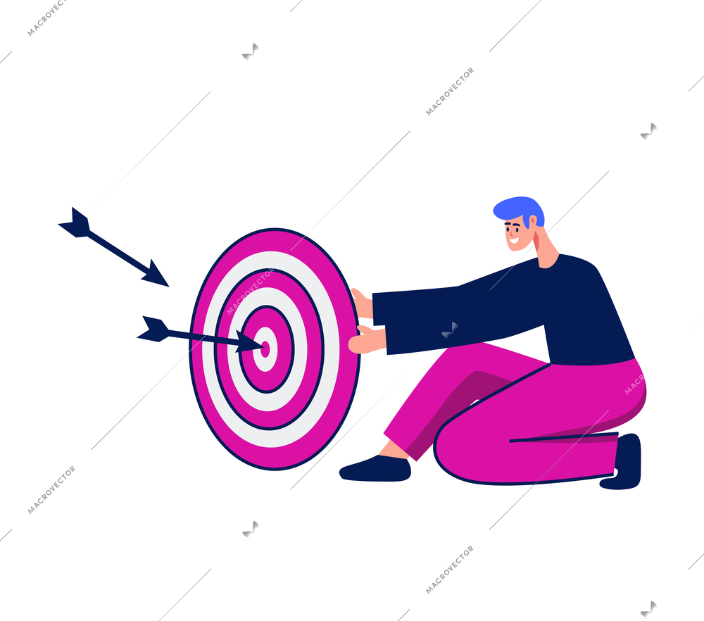 Marketing business goal flat icon with happy character holding target vector illustration