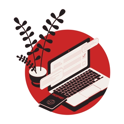 Online election composition with passport and voting on computer isometric vector illustration