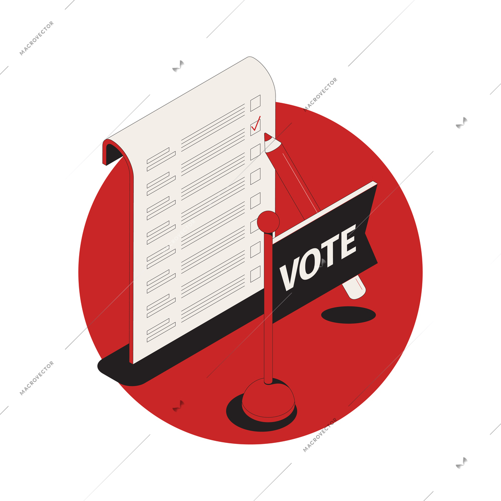 Isometric election composition with voting paper and pencil 3d vector illustration