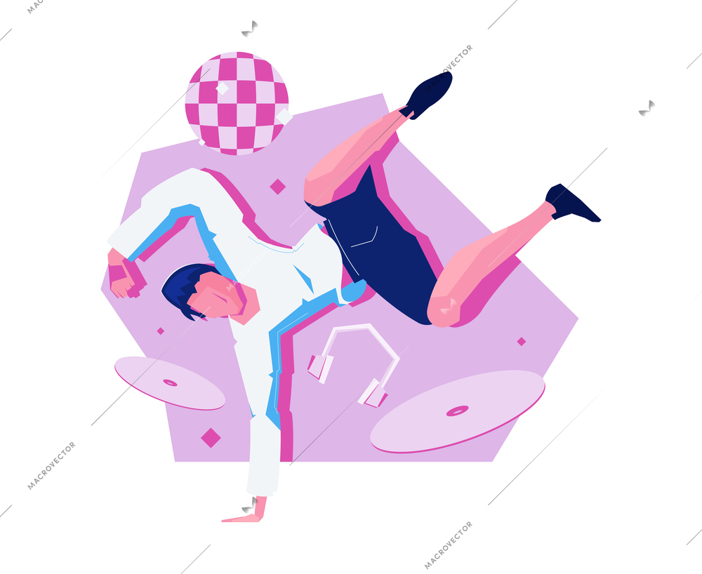 Night club flat composition with man break dancing vector illustration