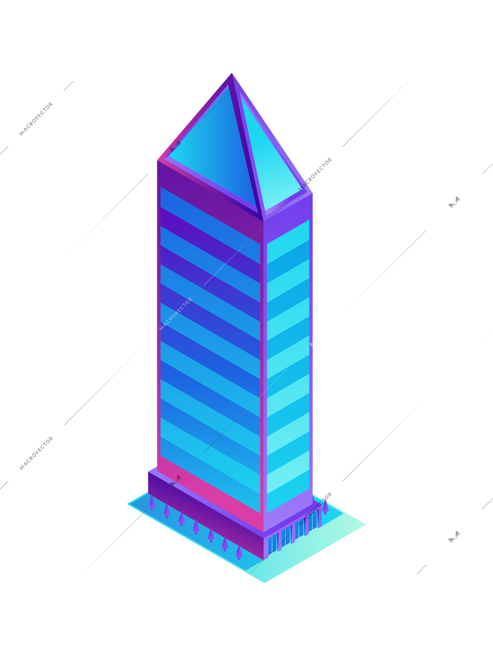 Isometric neon blue city skyscraper on white background 3d vector illustration