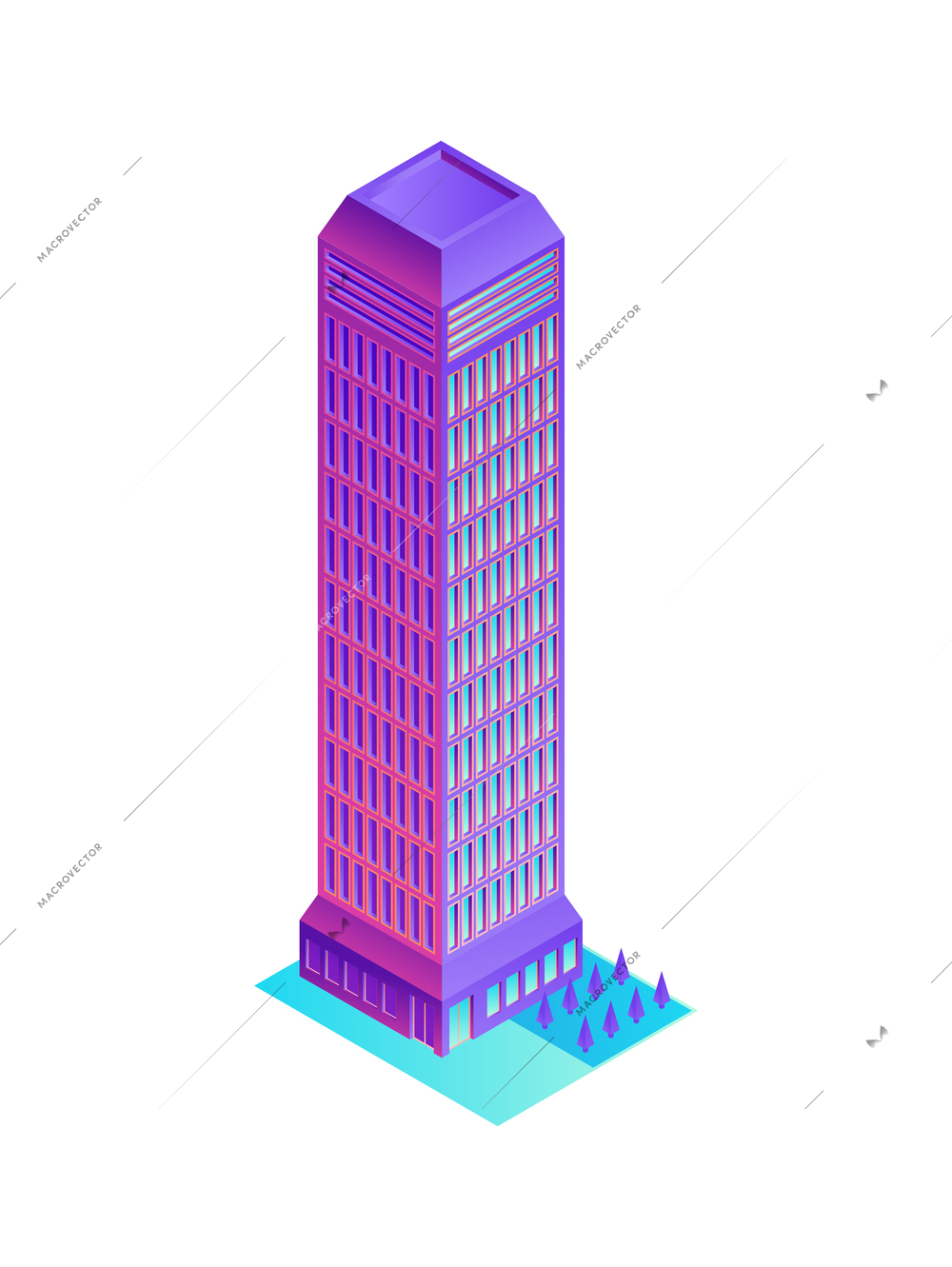 Isometric contemporary neon color skyscraper 3d vector illustration