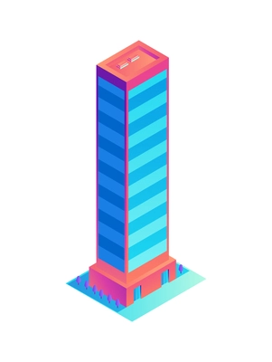 Skyscraper multistorey residential house in neon color 3d isometric vector illustration