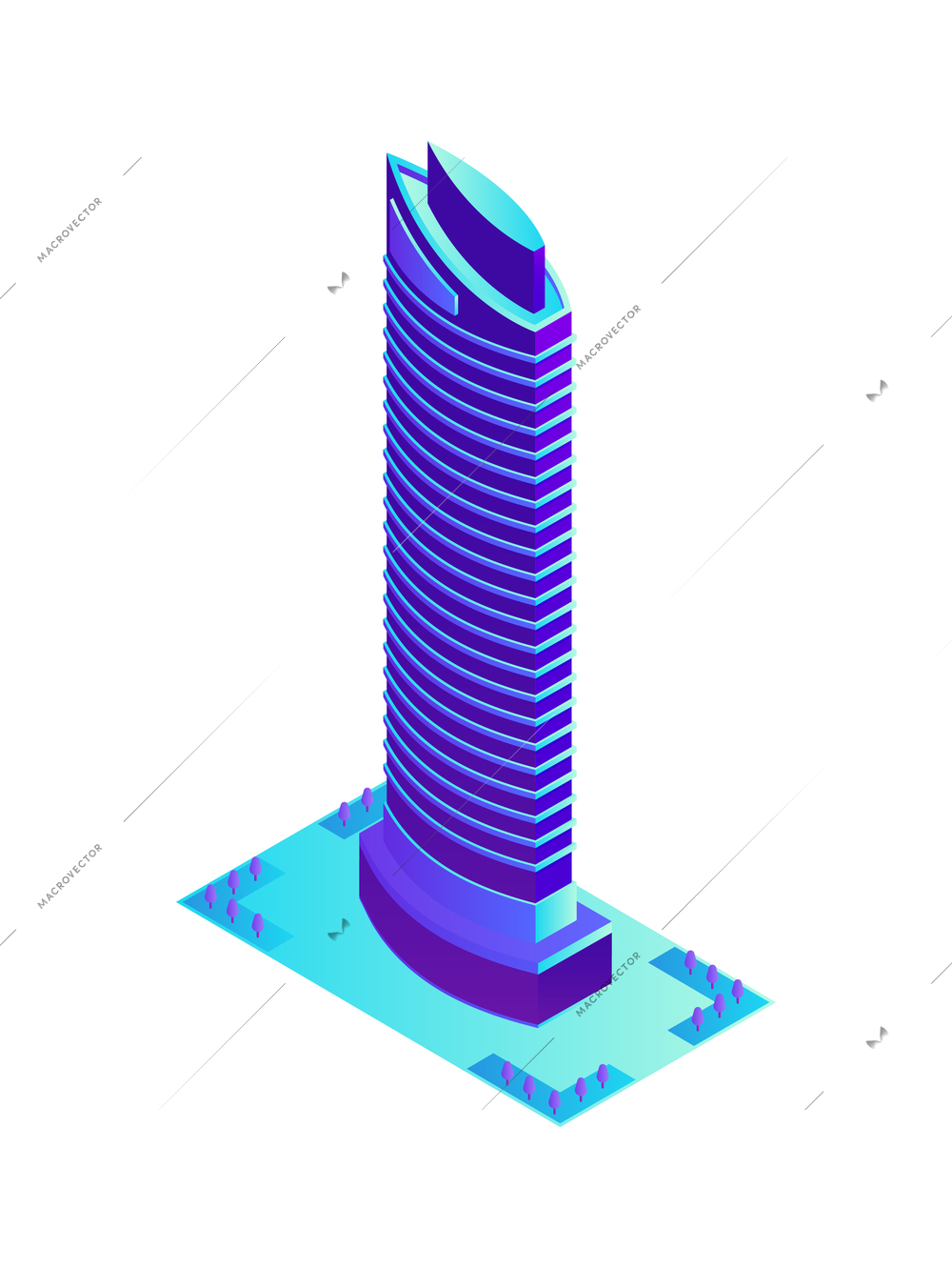 Isometric icon with futuristic neon blue skyscraper vector illustration