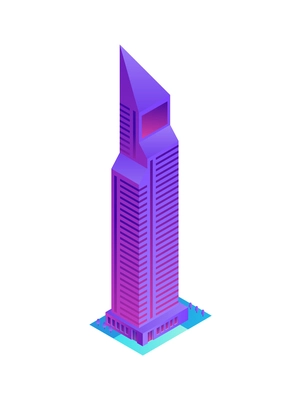 Contemporary neon colored skyscraper isometric icon 3d vector illustration