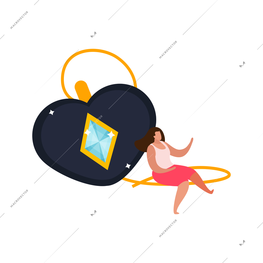 Flat icon with sparkling jewelry piece and female character vector illustration