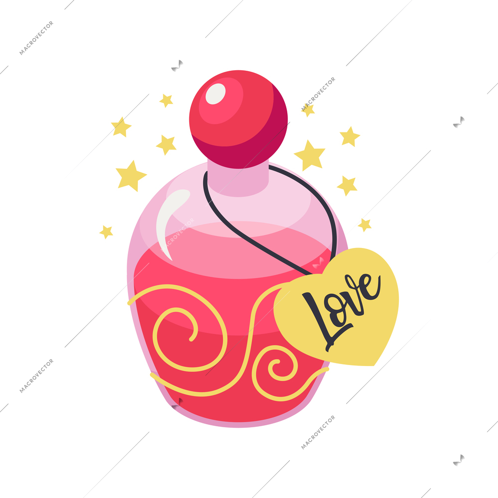 Pink bottle with love potion isometric icon 3d vector illustration