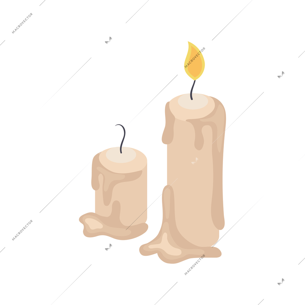 Two wax candles of different size 3d isometric isolated vector illustration