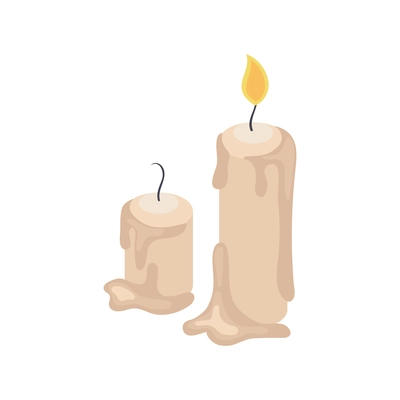 Two wax candles of different size 3d isometric isolated vector illustration