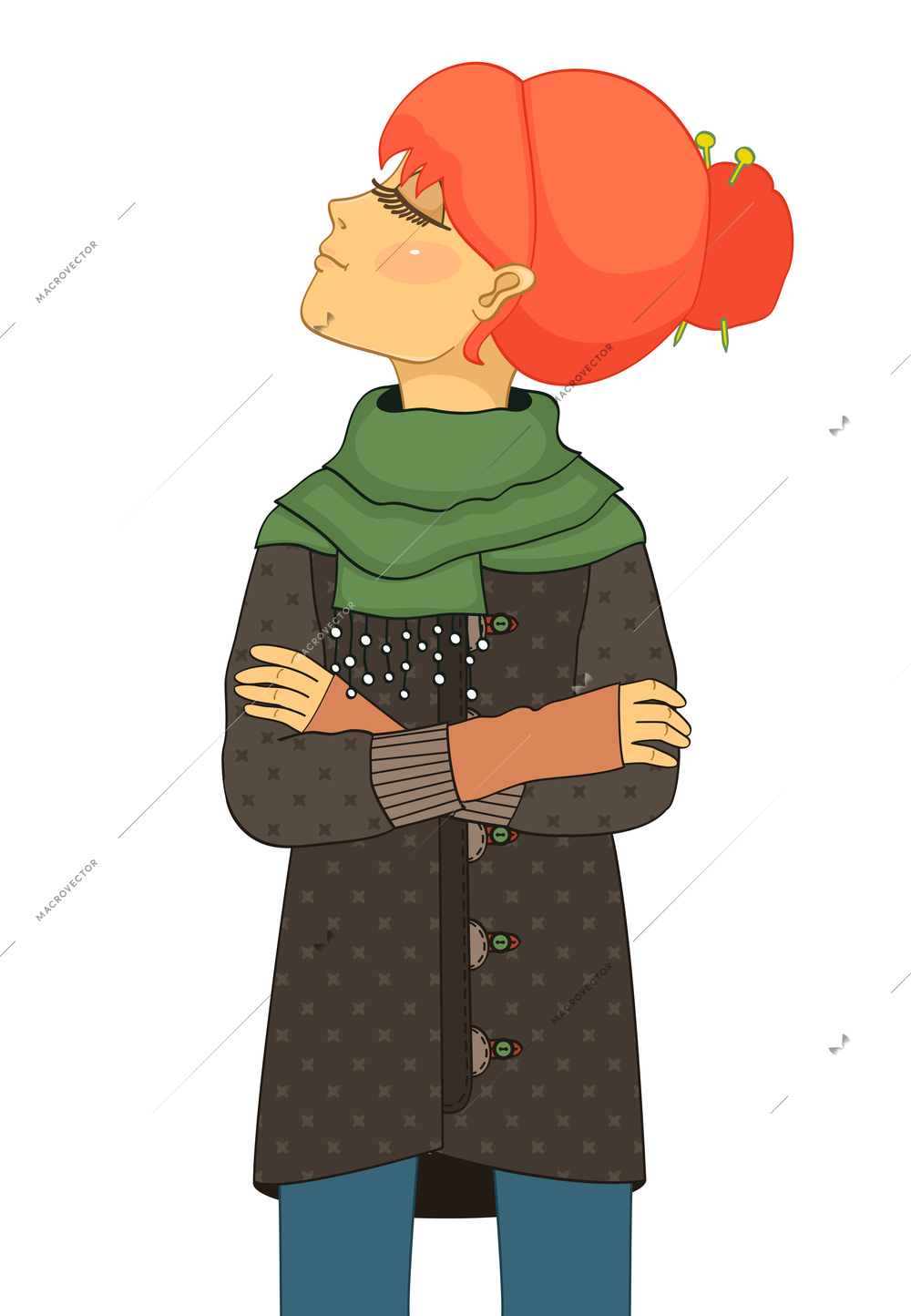 Haughty girl with head up for t shirt imprint isolated vector illustration