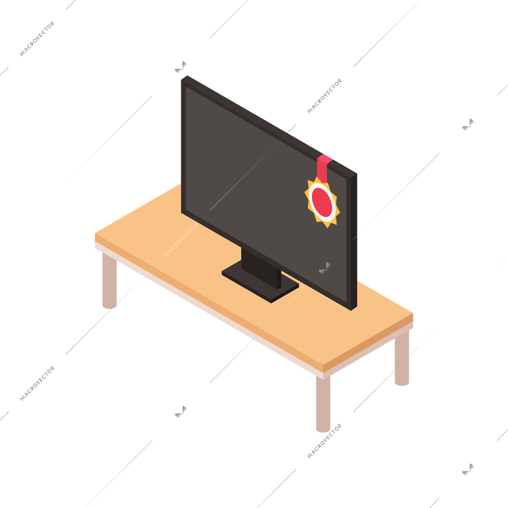 Furniture store isometric icon with tv on table 3d vector illustration