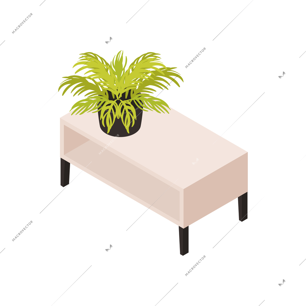 Side table with green potted plant on it isometric vector illustration