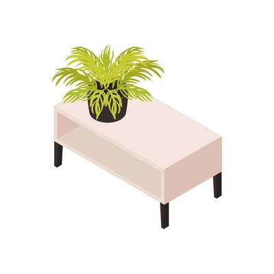 Side table with green potted plant on it isometric vector illustration