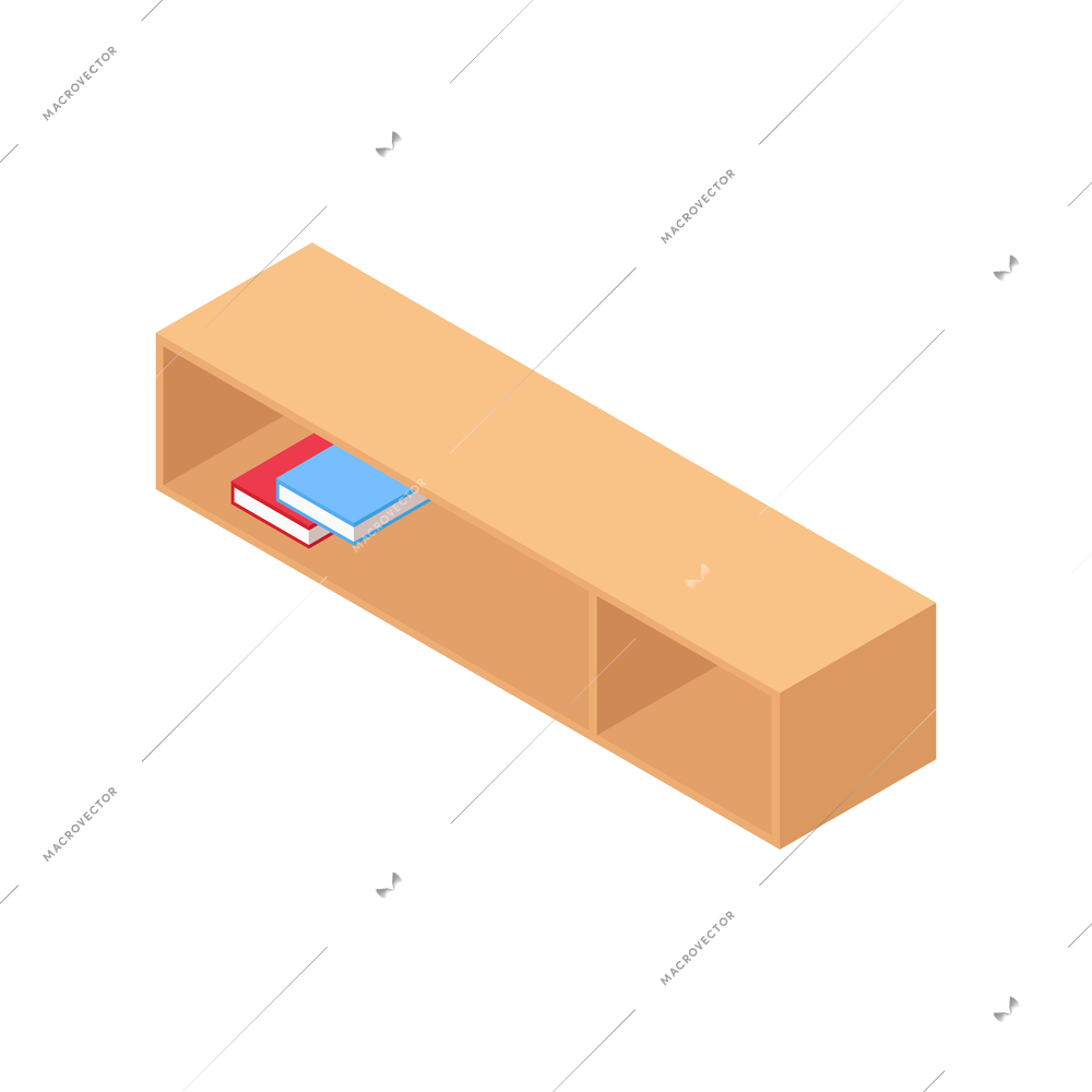 Wooden shelf with two books 3d isometric vector illustration