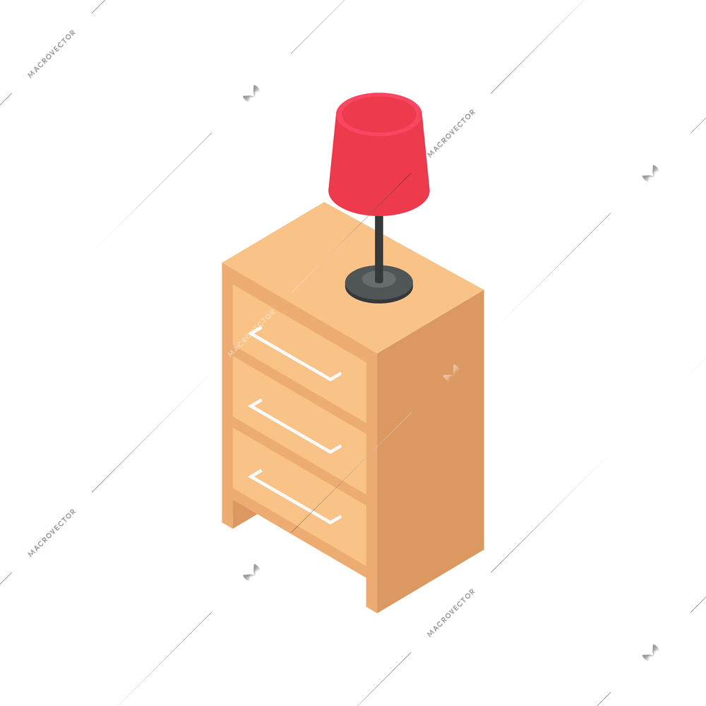 Furniture store isometric icon with desk lamp on chest of drawers 3d vector illustration