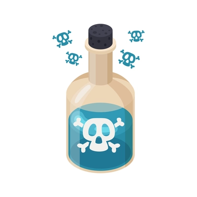 Isomeric icon with glass bottle of blue color poisonous potion 3d vector illustration