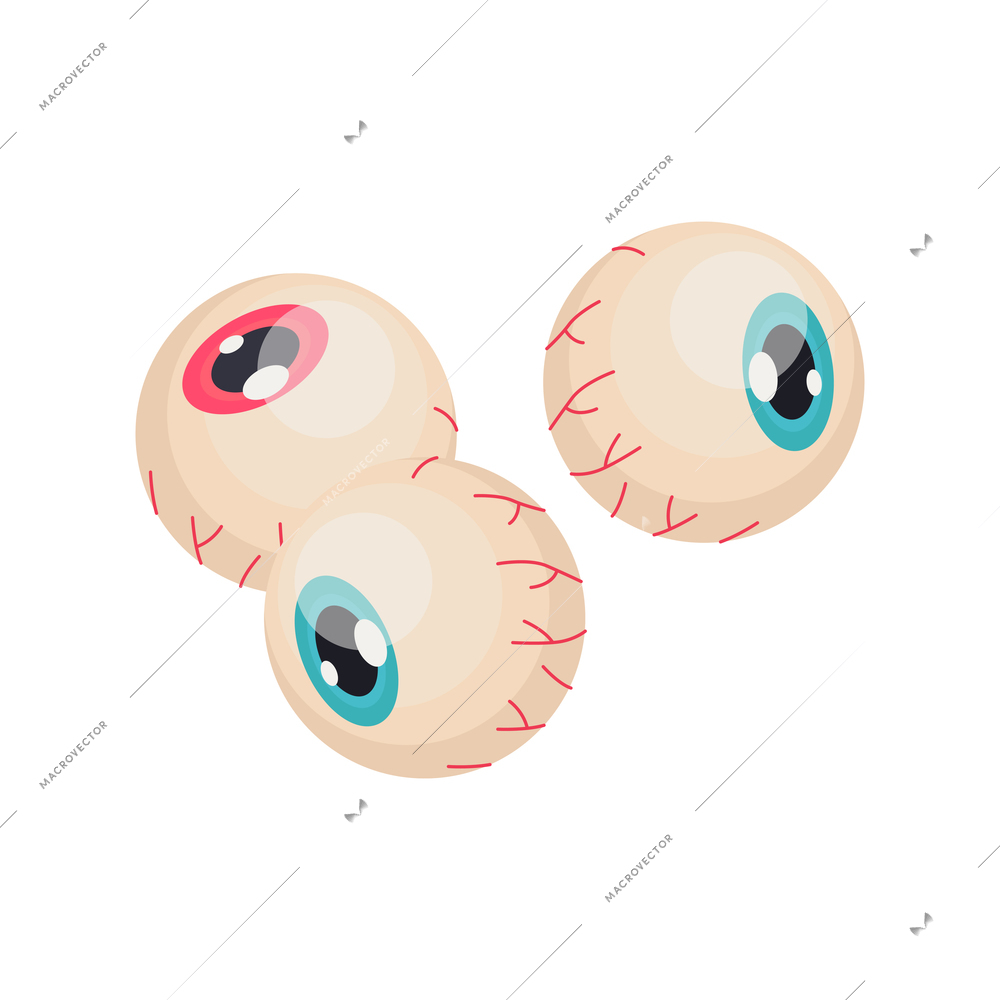 Three human eye balls for witchcraft on white background isometric isolated vector illustration