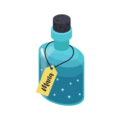 Glass bottle with blue mana potion isometric icon 3d vector illustration