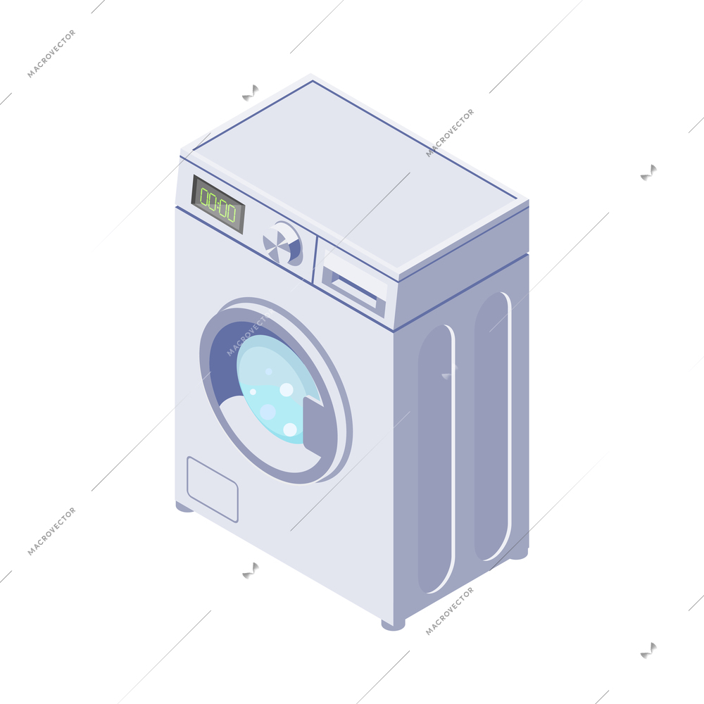 Isometric icon with modern white washing machine 3d vector illustration