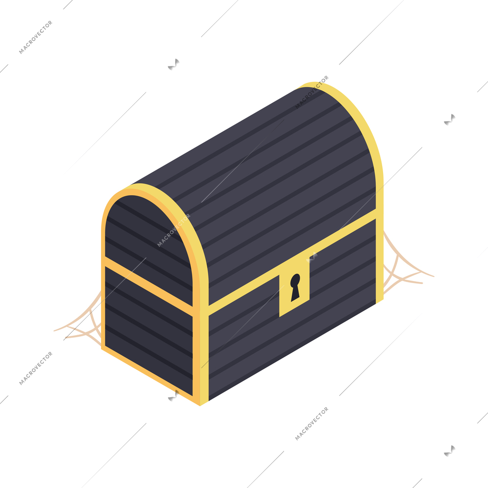 Old chest in spider web isometric icon on white background 3d vector illustration