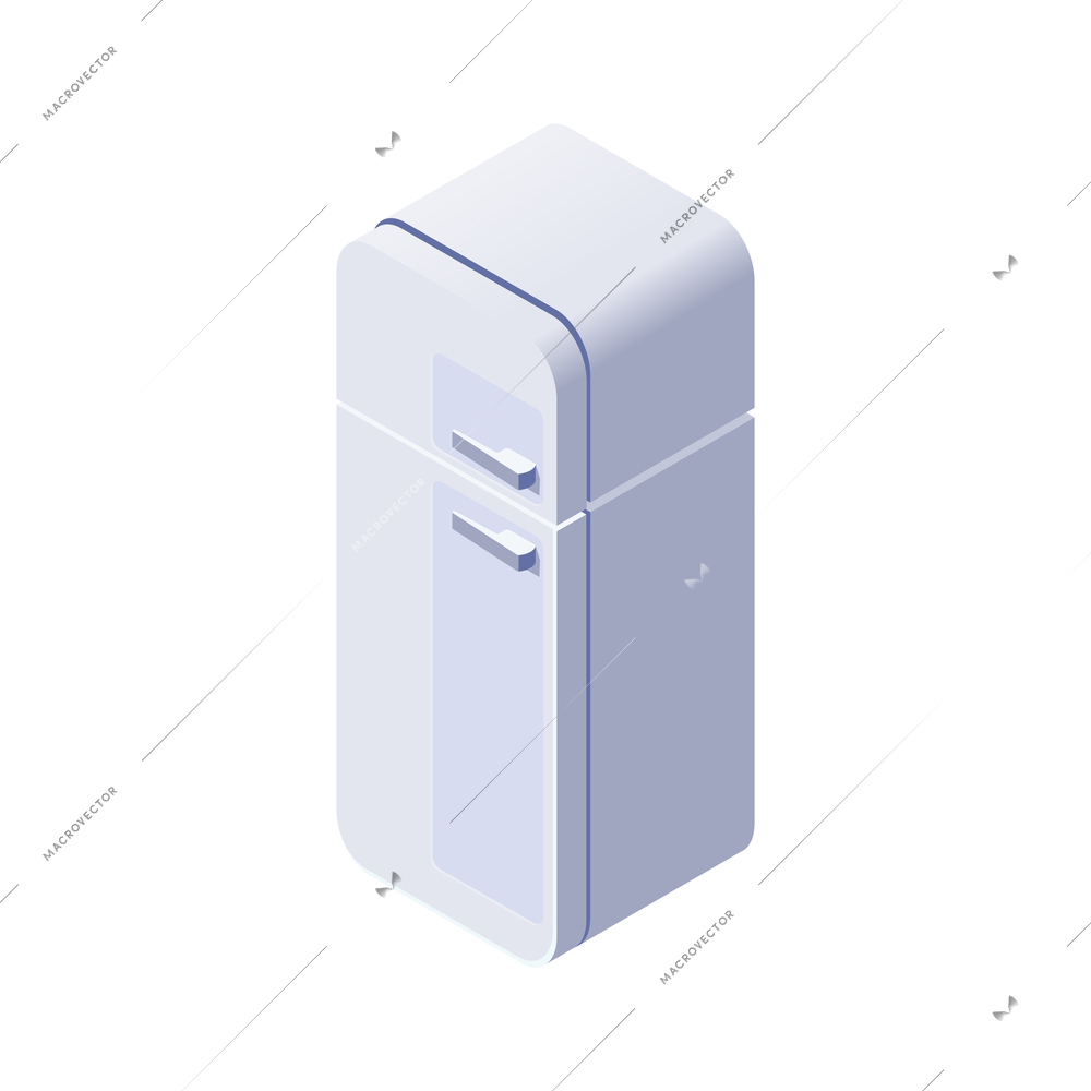 Retro white refrigerator with freezer 3d isometric vector illustration