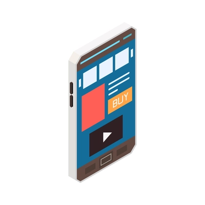 Isometric smartphone interface with app or website for buying cinema tickets online 3d vector illustration