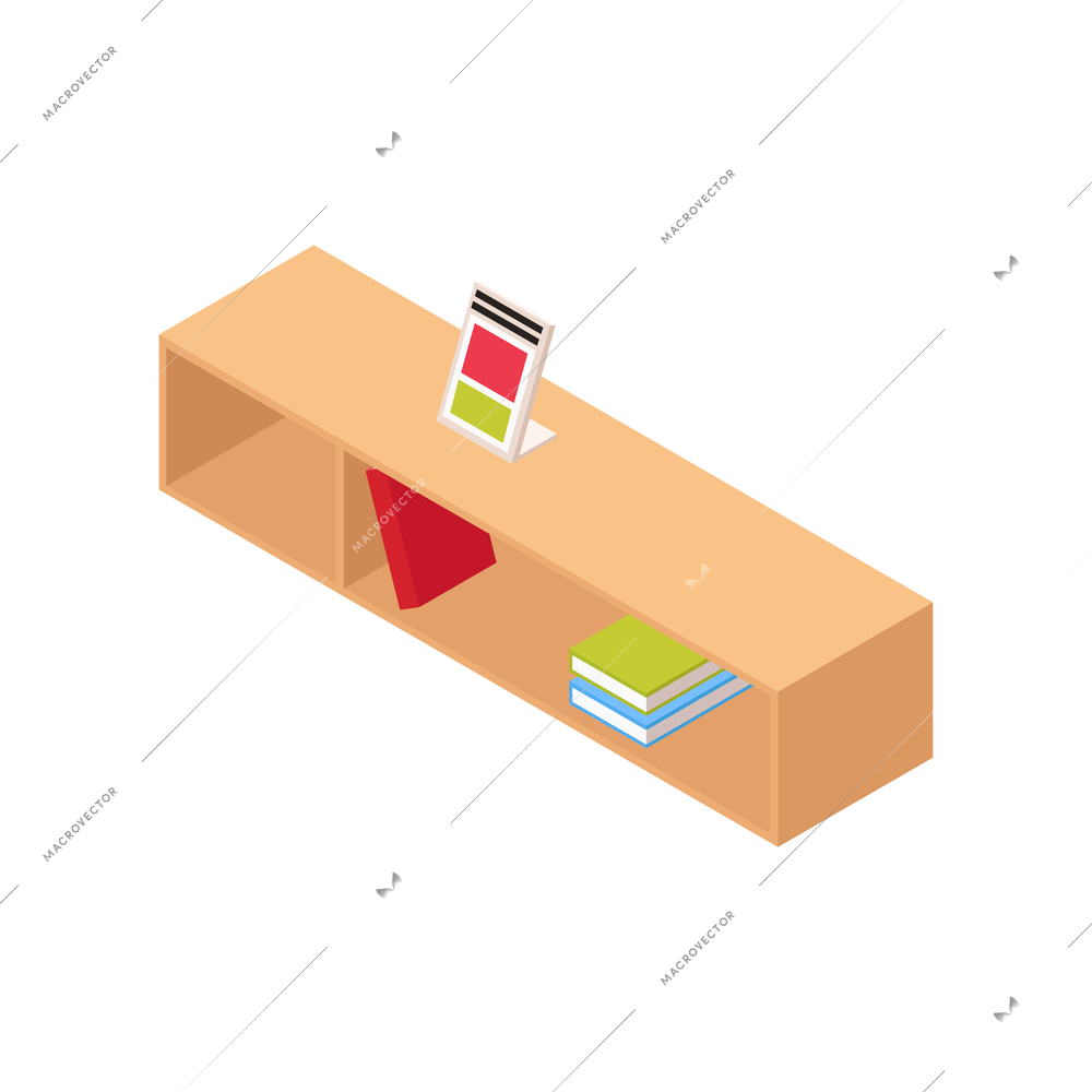 Furniture shop isometric icon with wooden shelf on white background vector illustration