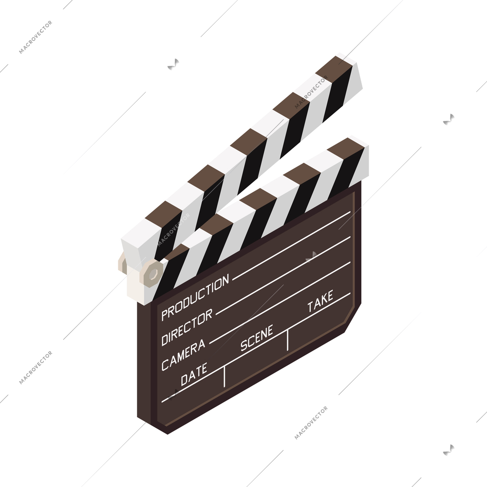 Isometric icon with black and white clapper board 3d vector illustration