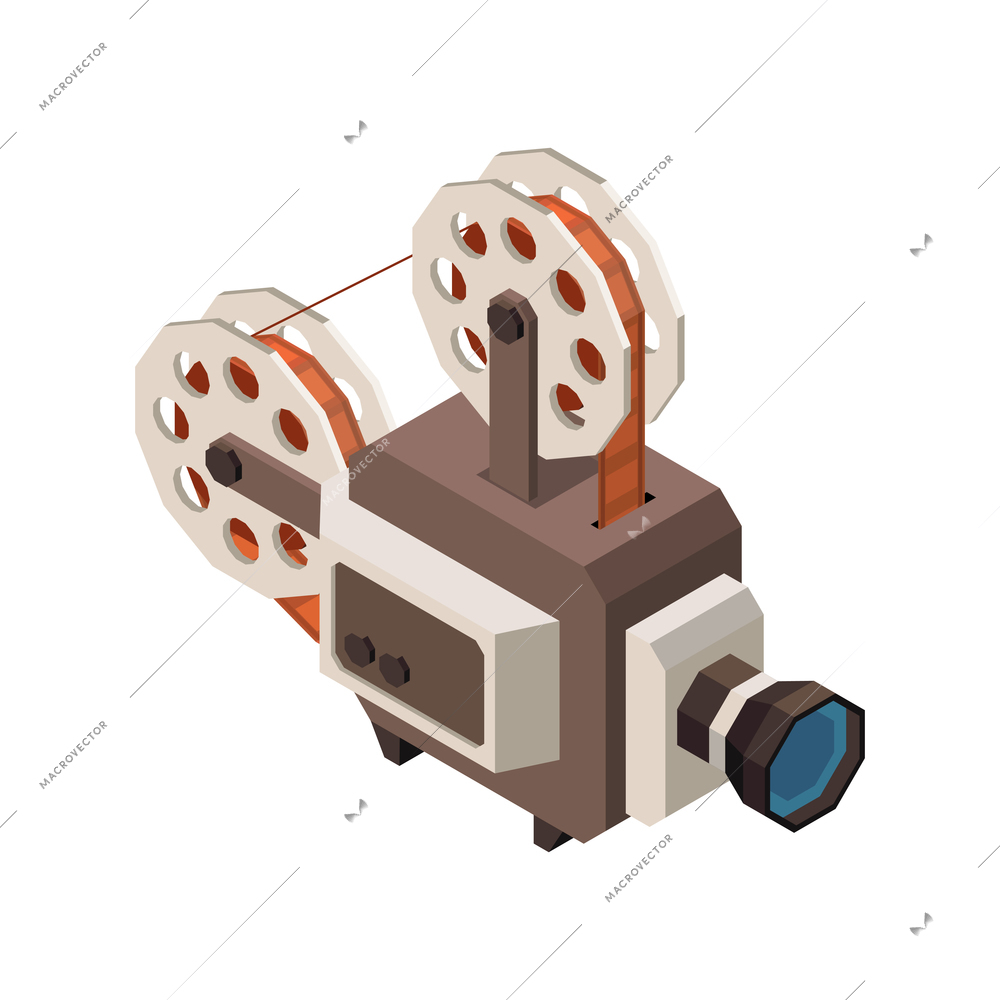 Vintage movie cinema projector on white background isometric vector illustration