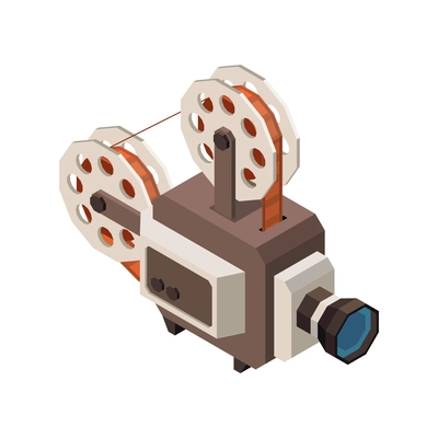 Vintage movie cinema projector on white background isometric vector illustration