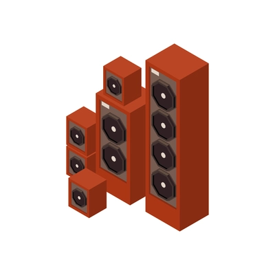 Brown loudspeakers of different size 3d isometric vector illustration