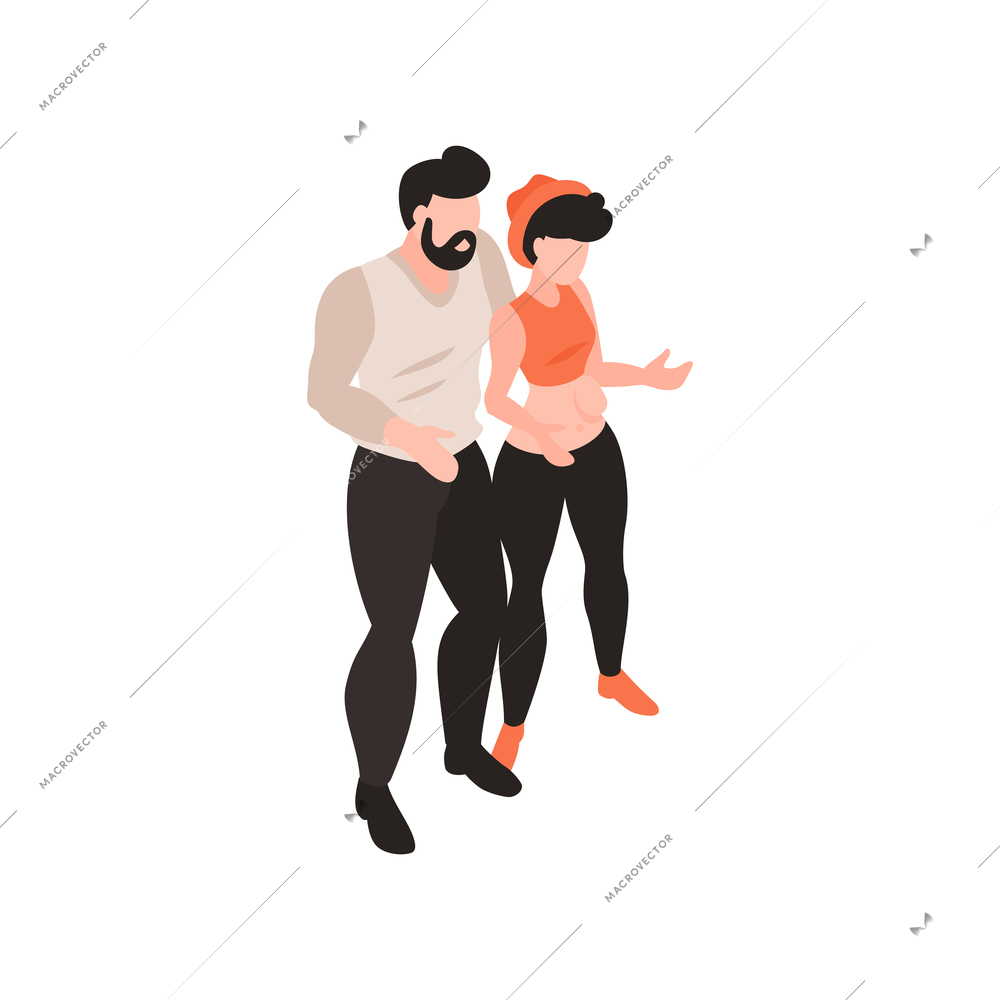 Couple of sporty man and woman on white background isometric vector illustration