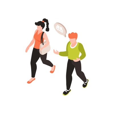 Isometric icon with two people communicating while going to furniture store vector illustration