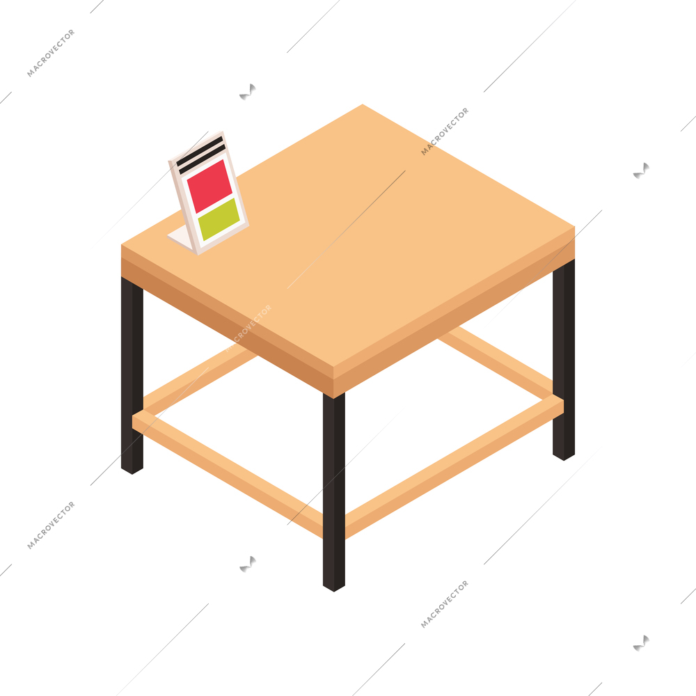 Furniture store isometric icon with small square wooden table 3d vector illustration