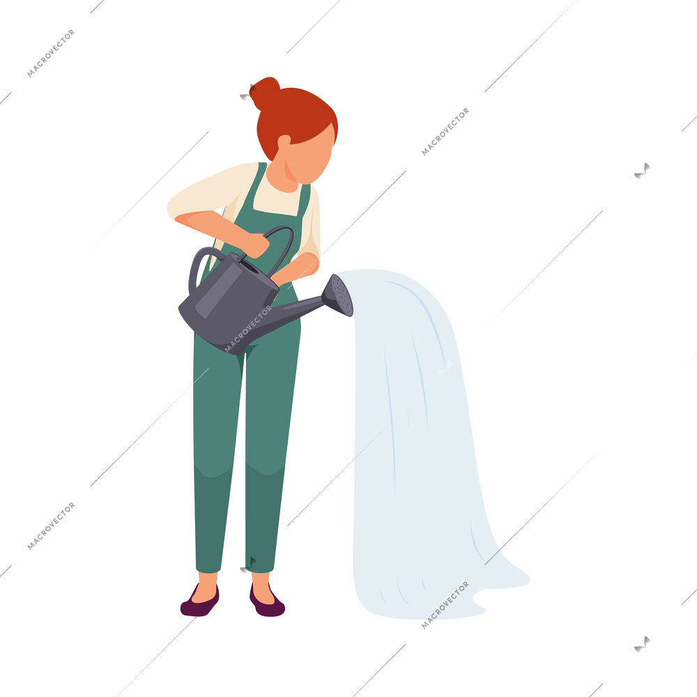 Farm flat icon with woman in uniform with watering can vector illustration